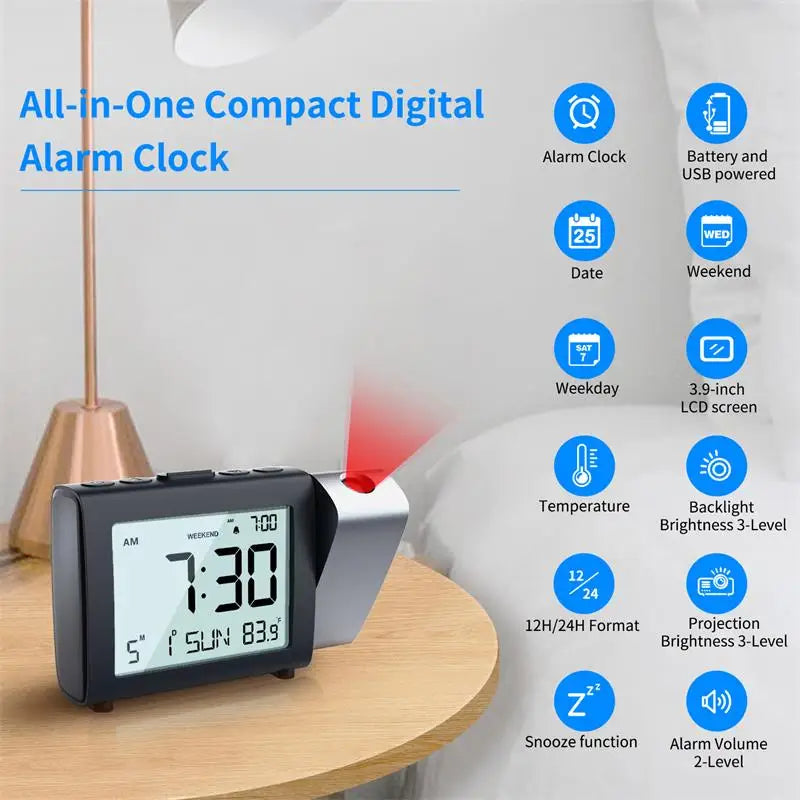 ProTime Glow – LED Projection Alarm Clock for Modern Bedrooms