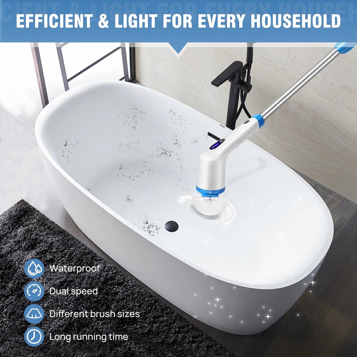 Electric Spin Scrubber Pro – Rechargeable, Adjustable Handle (10-in-1)