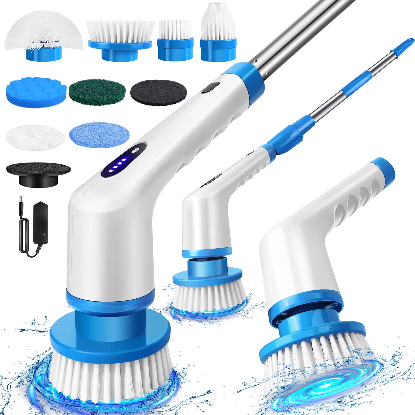 Electric Spin Scrubber Pro – Rechargeable, Adjustable Handle (10-in-1)