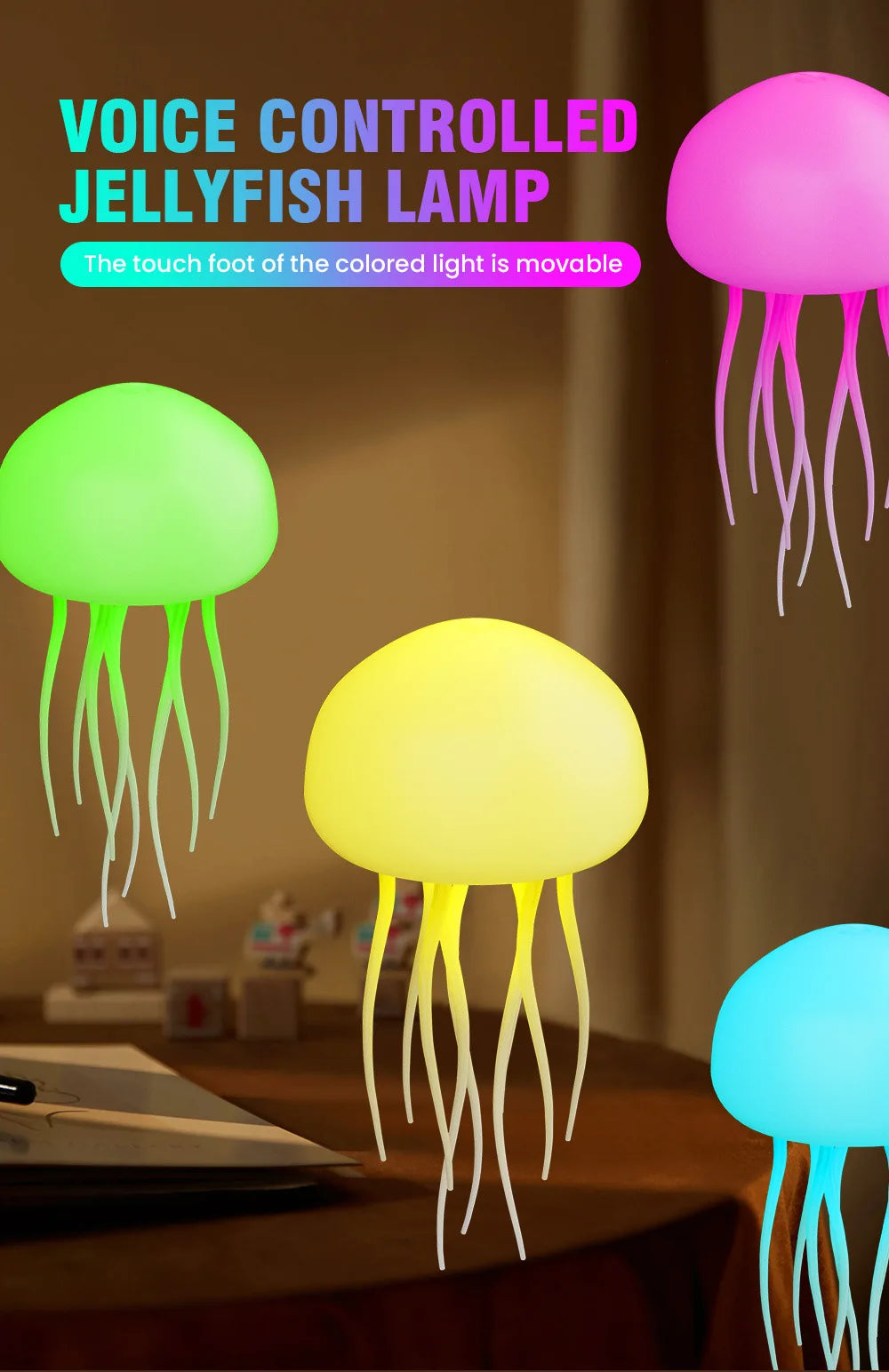 Jellyfish Lamp – RGB Voice-Control Night Light for Bedside Magic