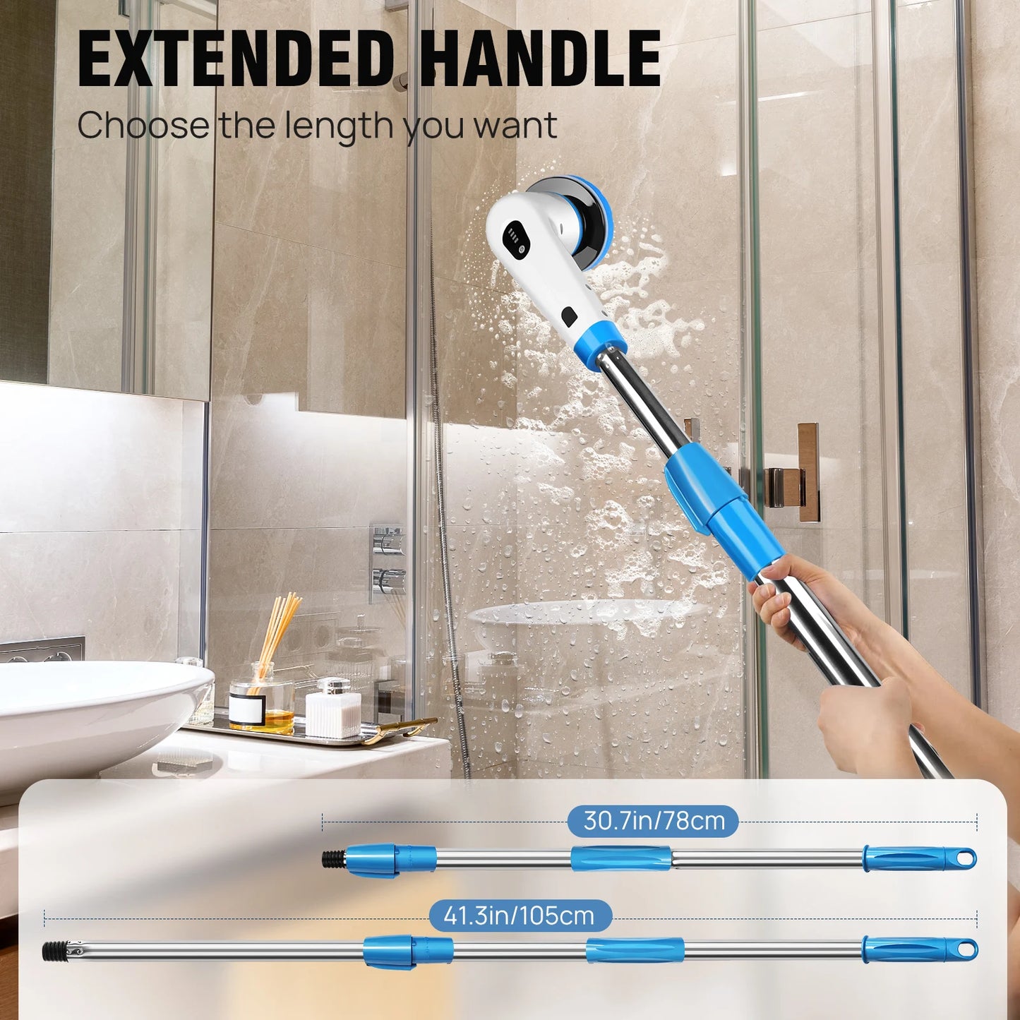 Electric Spin Scrubber Pro – Rechargeable, Adjustable Handle (10-in-1)