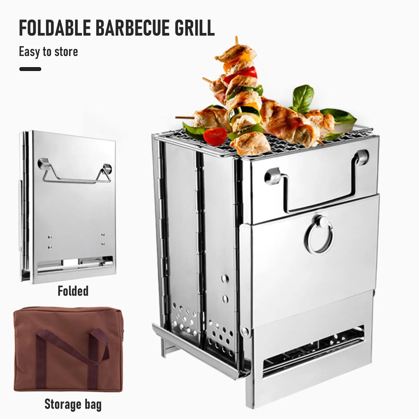 Foldable Camping Wood Stove & Charcoal Grill
