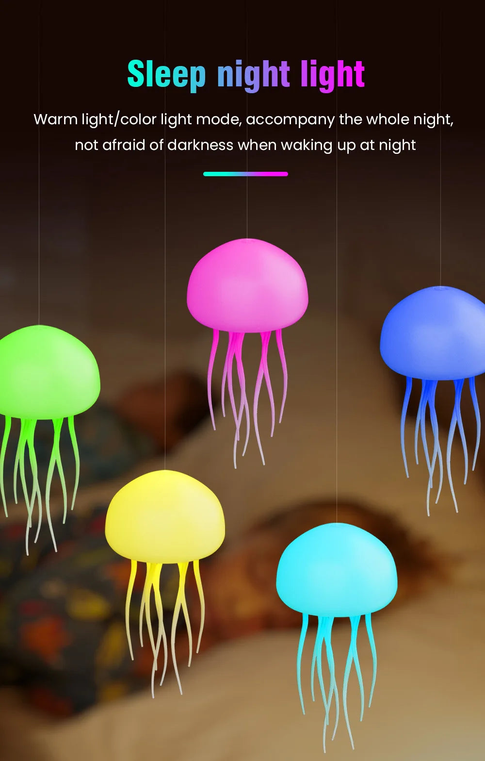 Jellyfish Lamp – RGB Voice-Control Night Light for Bedside Magic