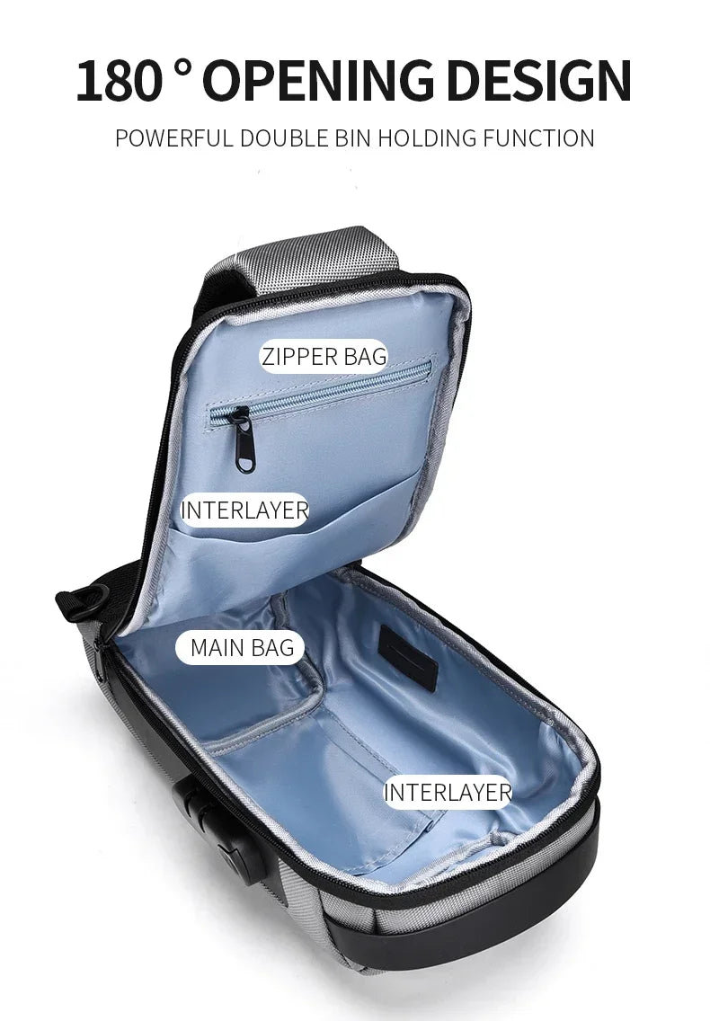 CityShield Luxury Crossbody – Multifunction Chest Bag with USB Port