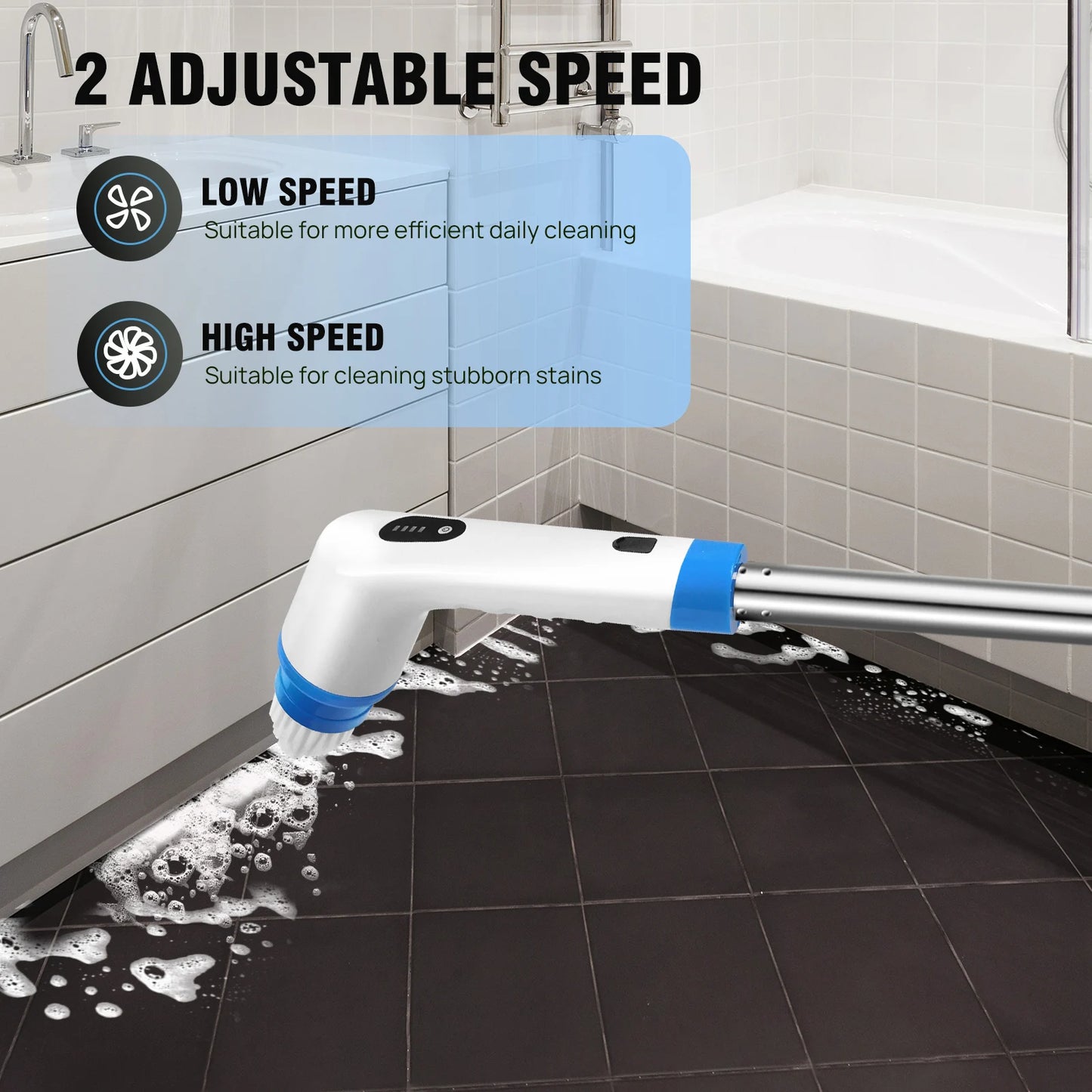 Electric Spin Scrubber Pro – Rechargeable, Adjustable Handle (10-in-1)