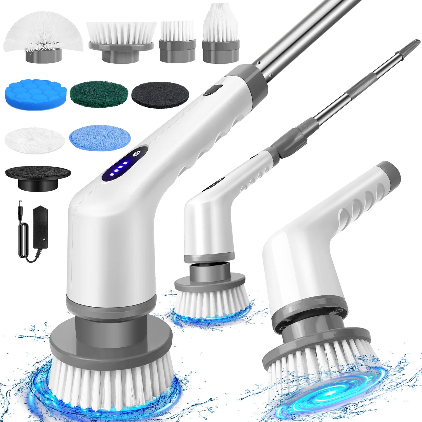 Electric Spin Scrubber Pro – Rechargeable, Adjustable Handle (10-in-1)
