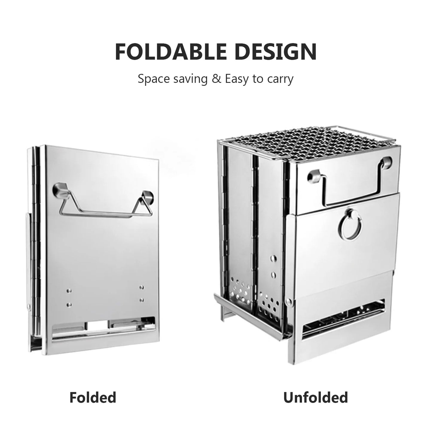 Foldable Camping Wood Stove & Charcoal Grill