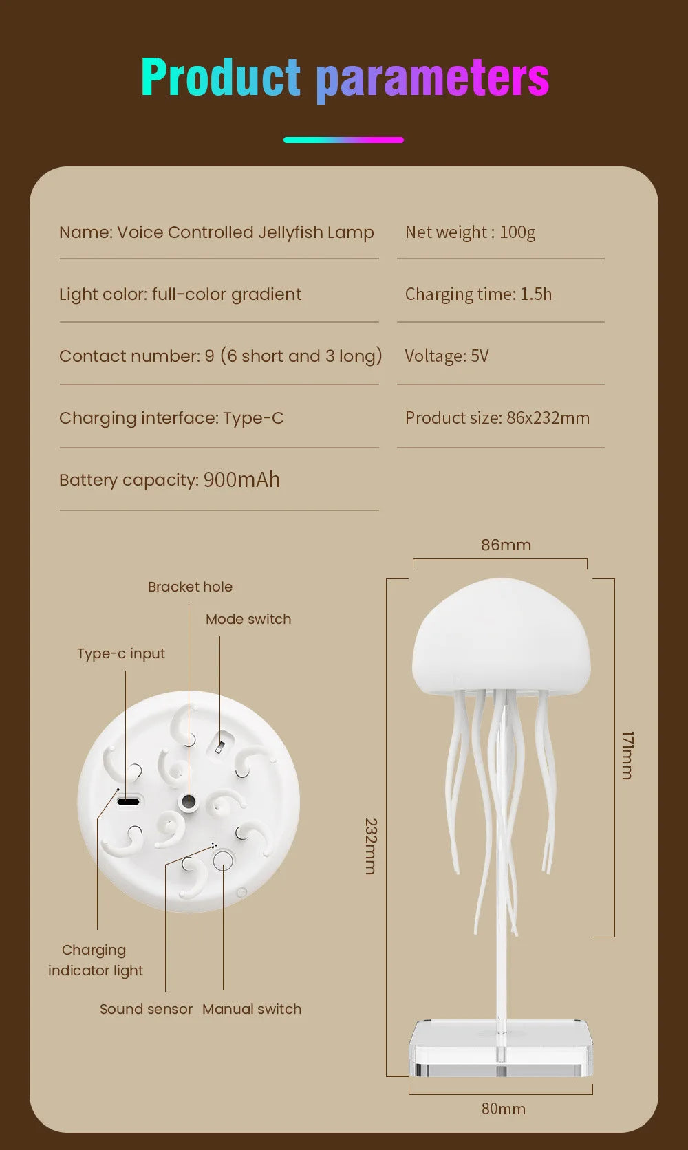 Jellyfish Lamp – RGB Voice-Control Night Light for Bedside Magic