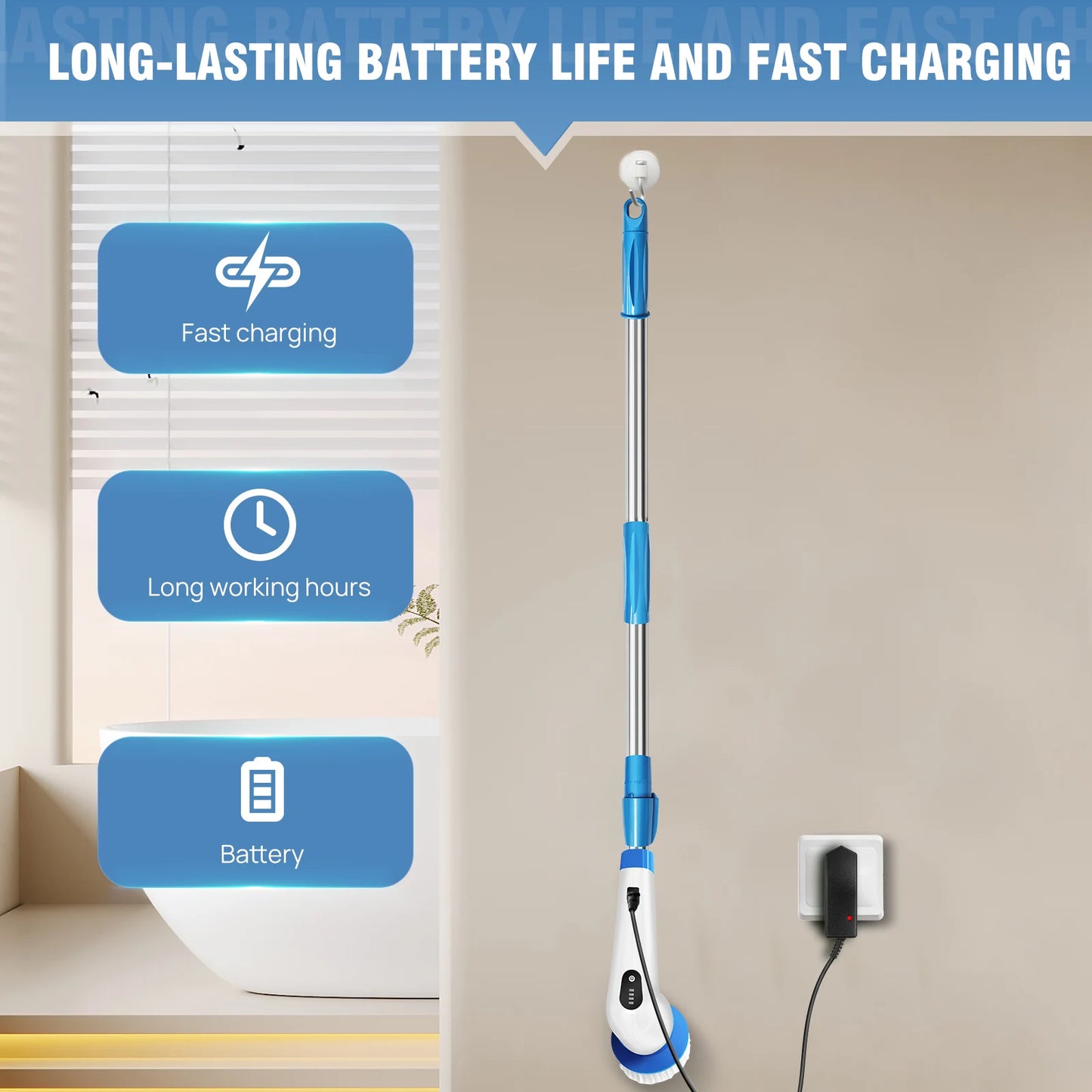 Electric Spin Scrubber Pro – Rechargeable, Adjustable Handle (10-in-1)