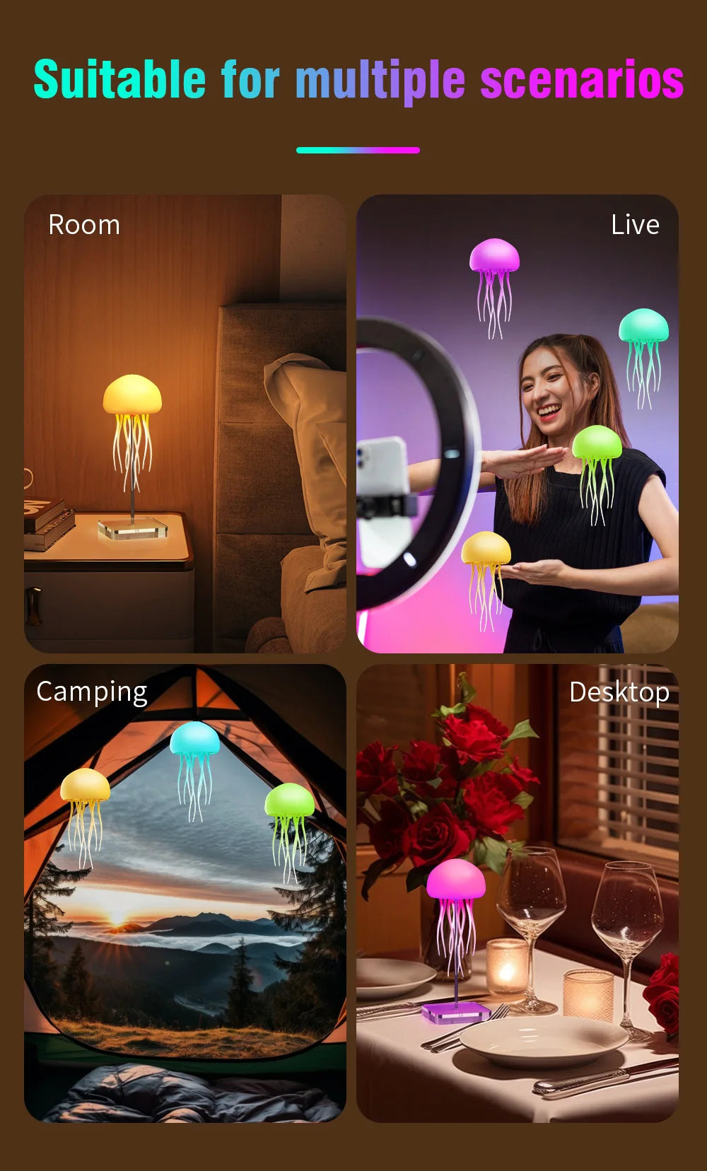 Jellyfish Lamp – RGB Voice-Control Night Light for Bedside Magic