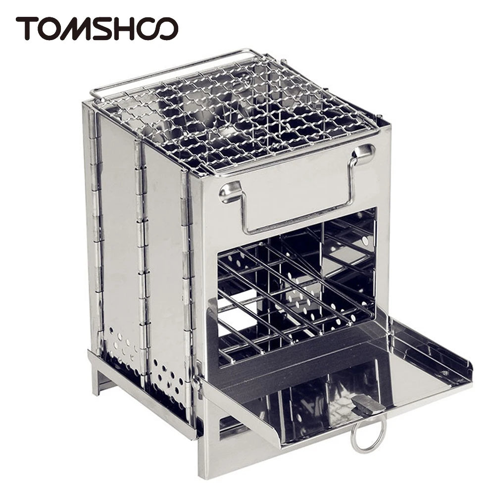 Foldable Camping Wood Stove & Charcoal Grill