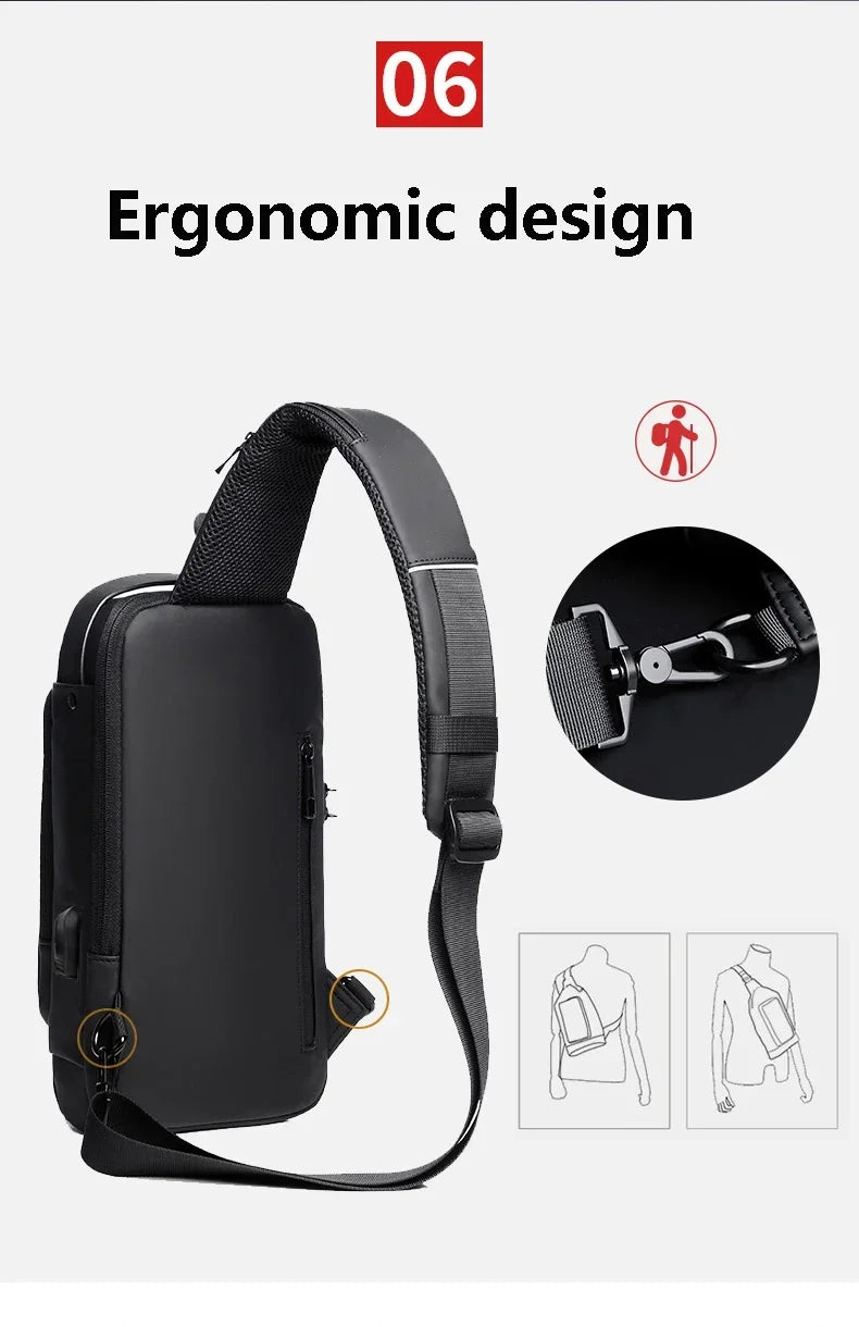 CityShield Luxury Crossbody – Multifunction Chest Bag with USB Port