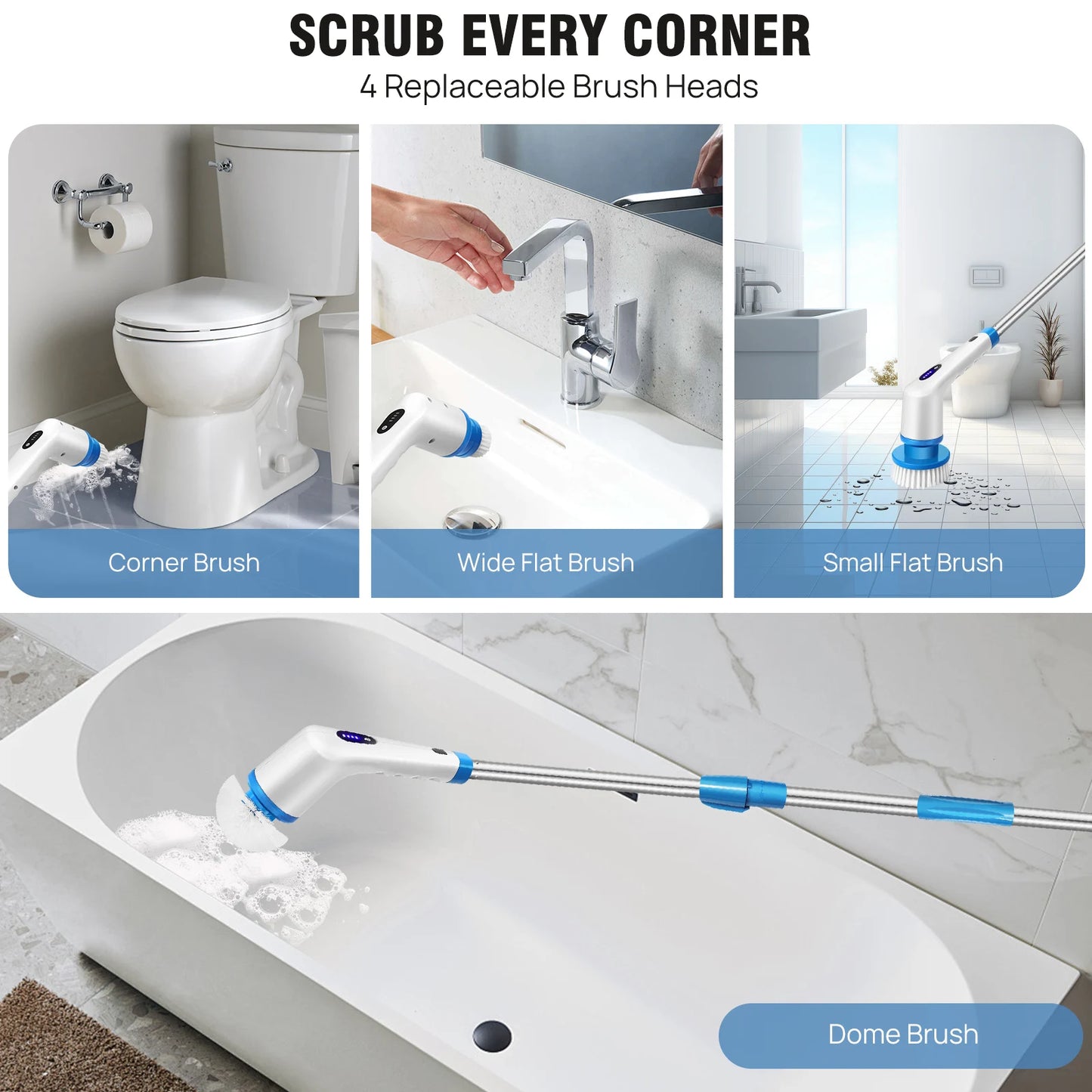 Electric Spin Scrubber Pro – Rechargeable, Adjustable Handle (10-in-1)