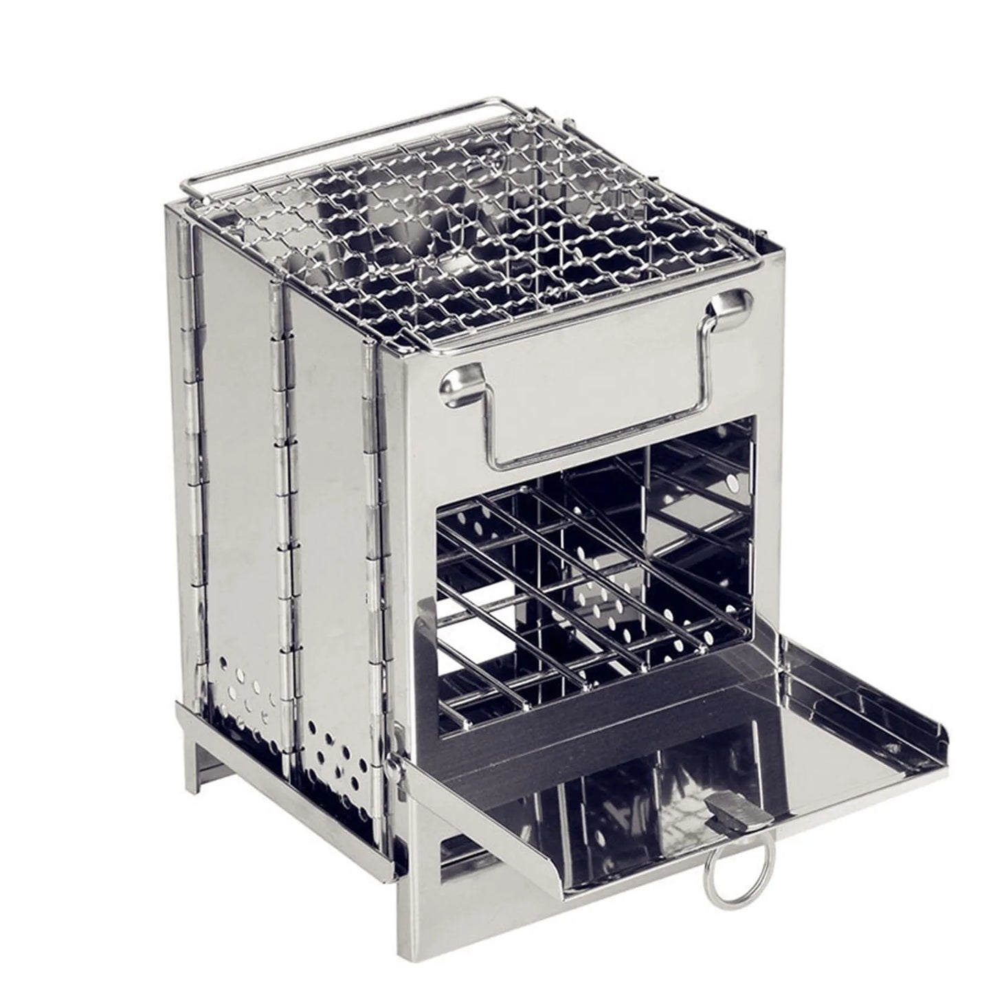 Foldable Camping Wood Stove & Charcoal Grill
