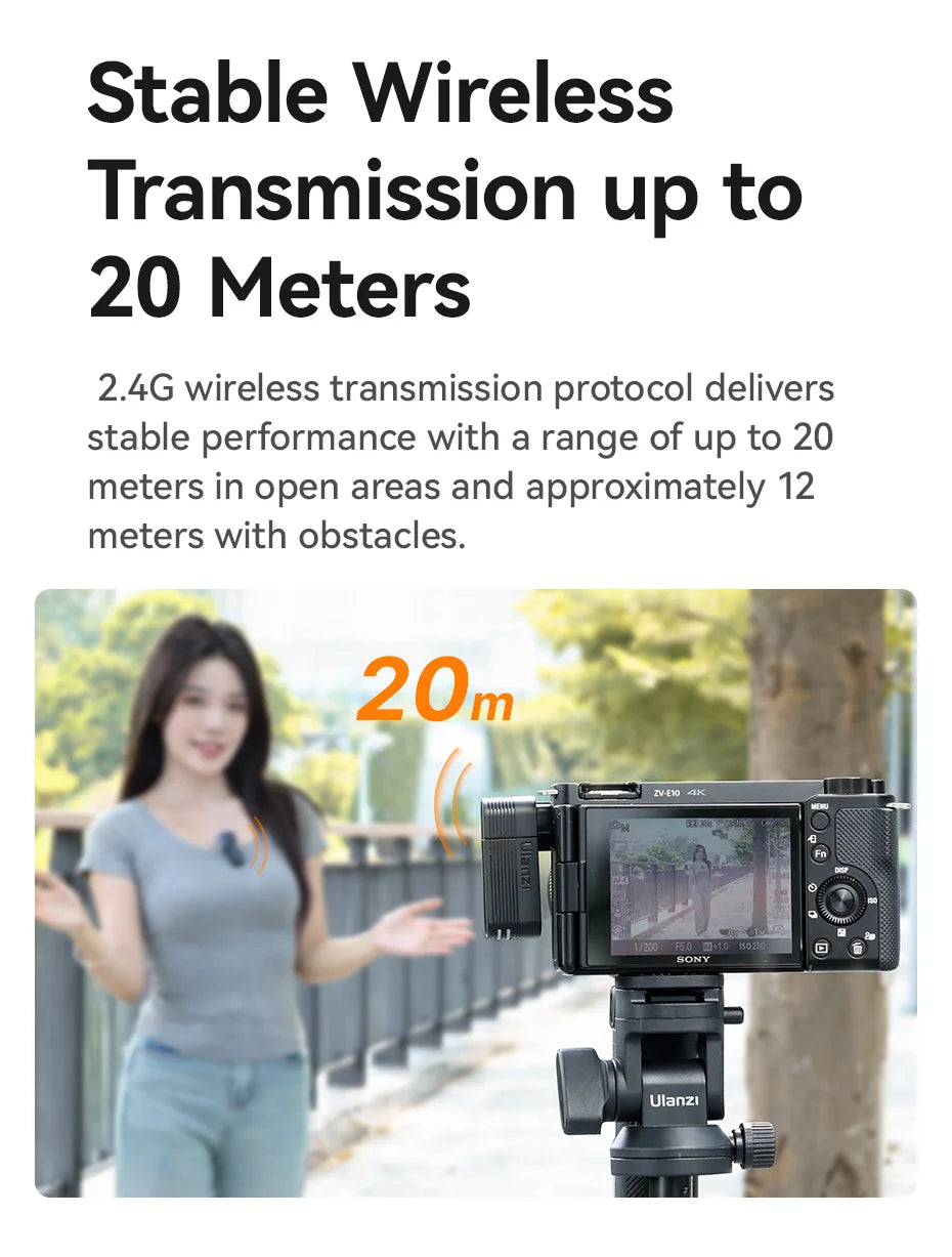 ClearTone Pro Wireless Lavalier Mic – 20M Range for Phone & Camera Recording