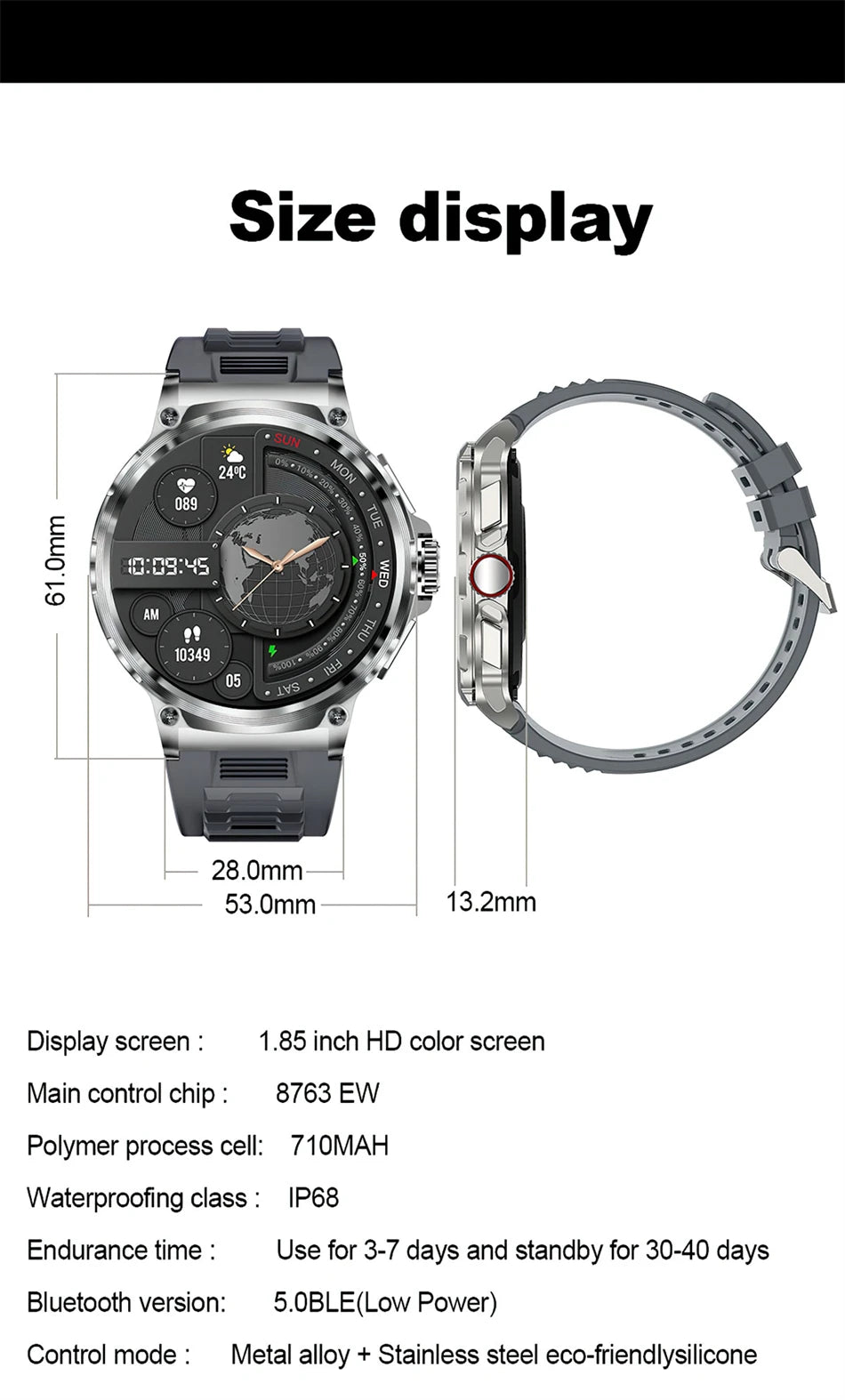 MetroTrack 1.85" GPS Smartwatch – Ultra-HD AMOLED, 710 mAh Battery