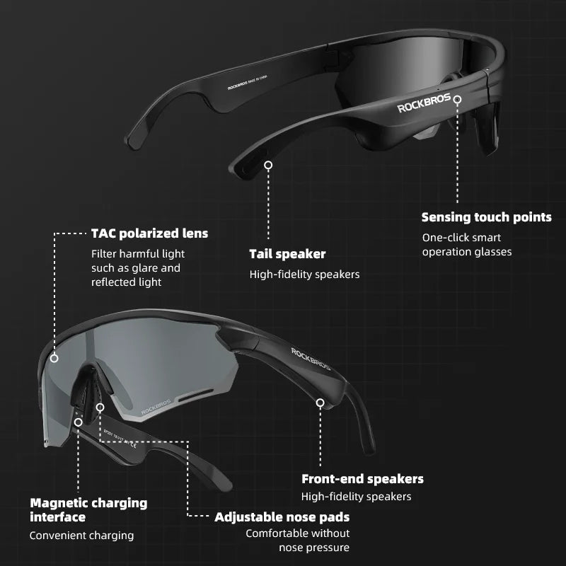 RideTune Pro – Bluetooth Cycling Sunglasses with Polarised UV400 Lenses