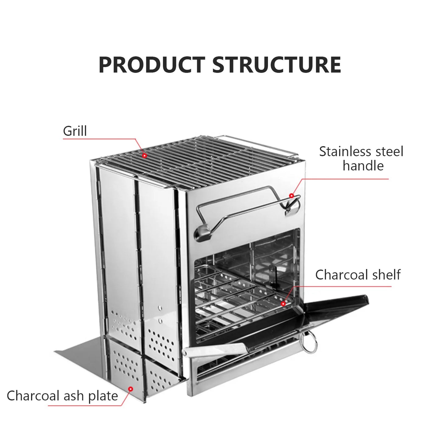 Foldable Camping Wood Stove & Charcoal Grill