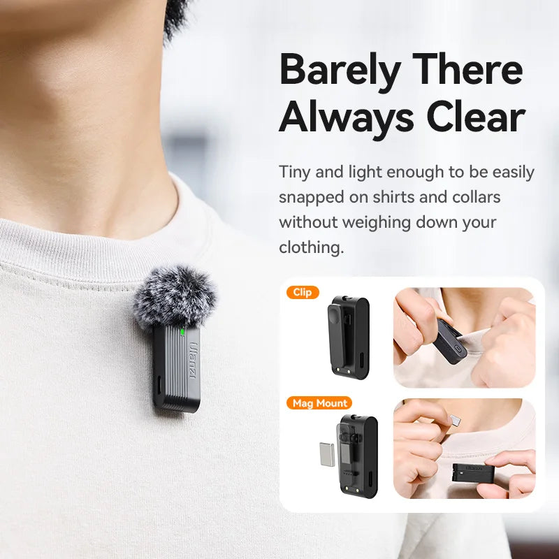 ClearTone Pro Wireless Lavalier Mic – 20M Range for Phone & Camera Recording
