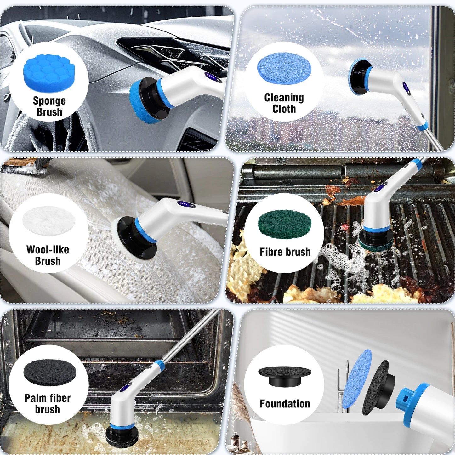 Electric Spin Scrubber Pro – Rechargeable, Adjustable Handle (10-in-1)