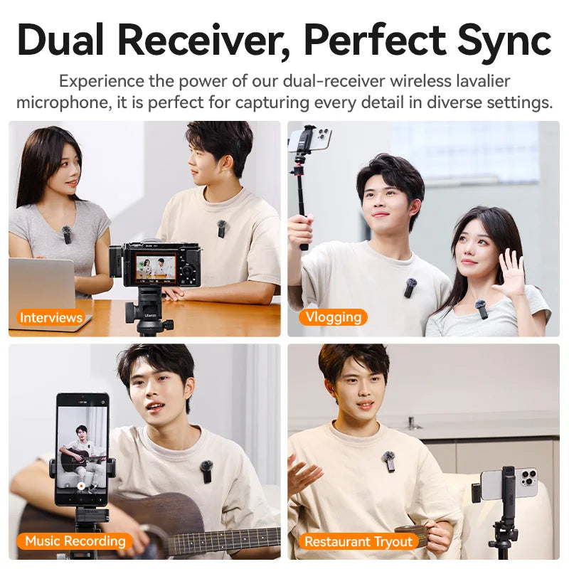ClearTone Pro Wireless Lavalier Mic – 20M Range for Phone & Camera Recording