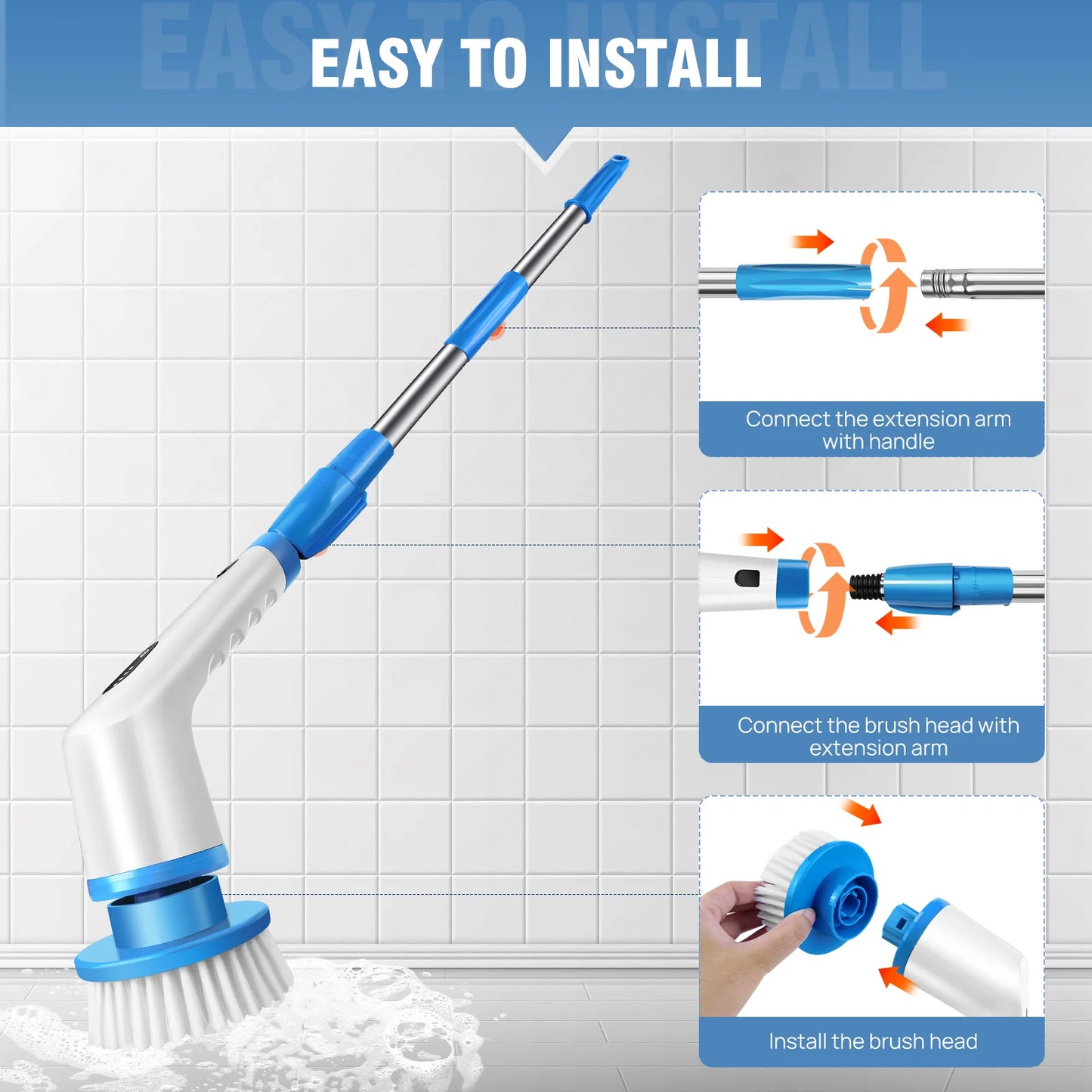 Electric Spin Scrubber Pro – Rechargeable, Adjustable Handle (10-in-1)