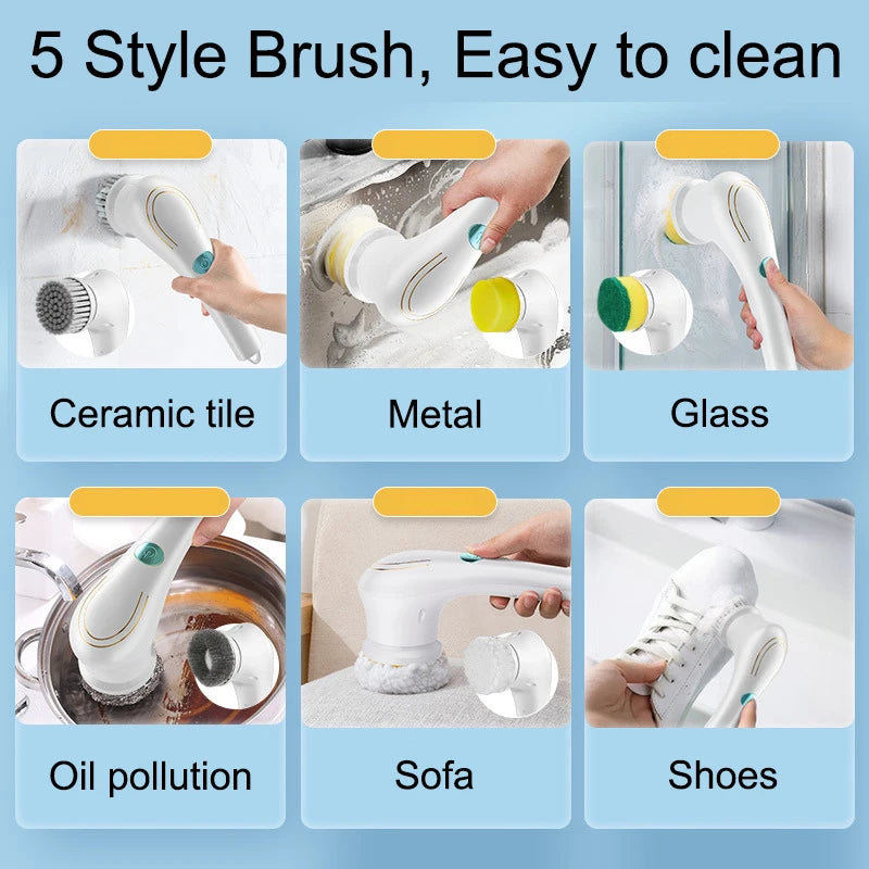 5-in-1 Electric Cleaning Brush – Cordless Spin Scrubber
