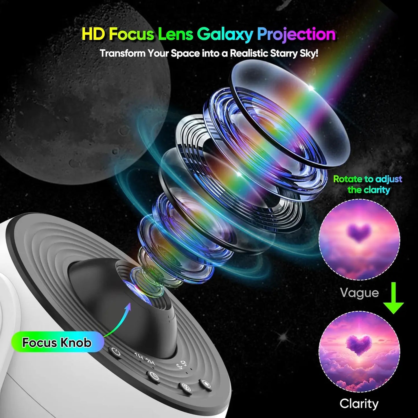 AuroraBeam Galaxy Projector – Bluetooth & Timer