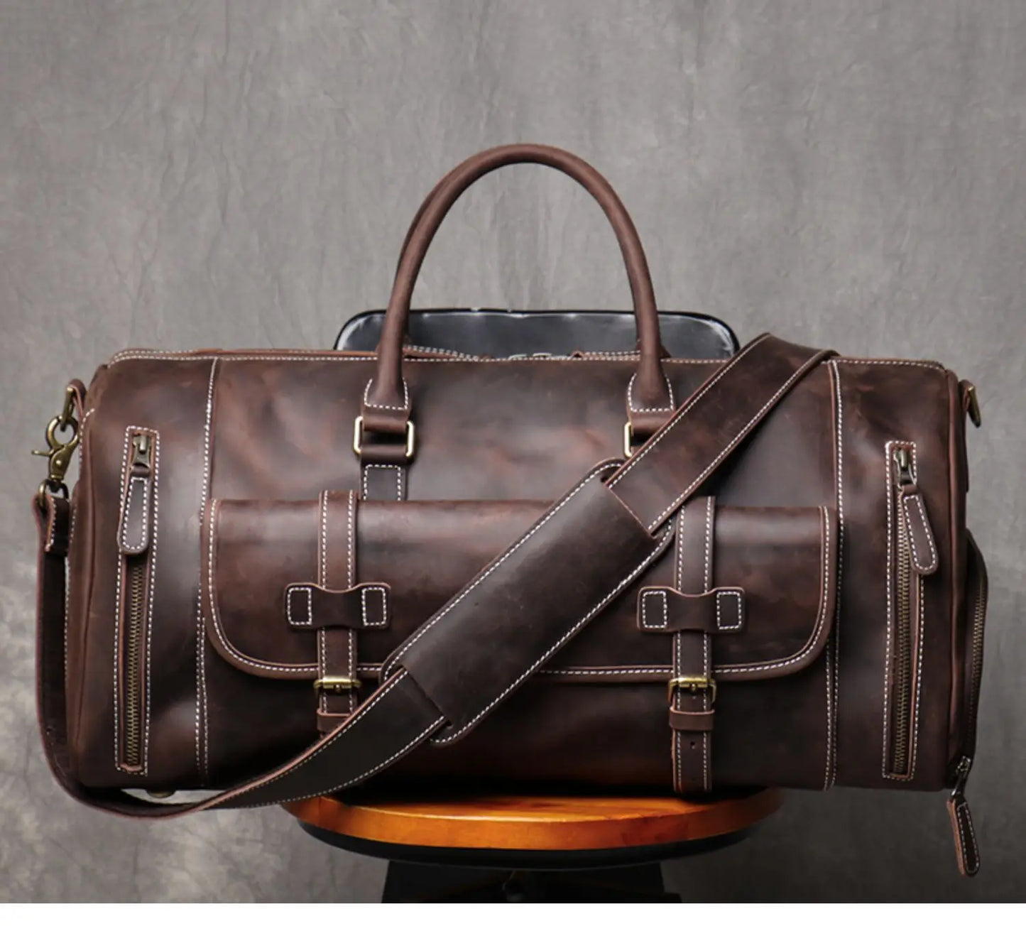 VintageTravel Leather Duffle Bag