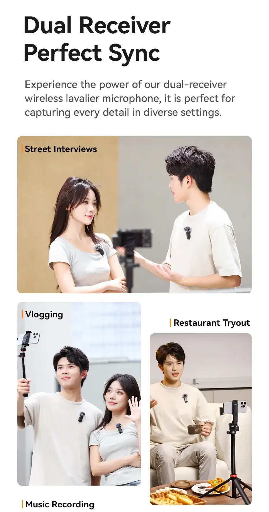 ClearTone Pro Wireless Lavalier Mic – 20M Range for Phone & Camera Recording