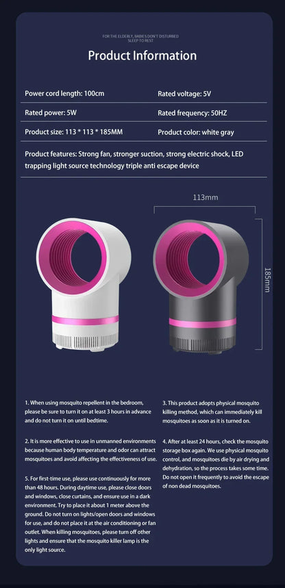 NightGuard Mute Mosquito Lamp – USB-Powered Insect Catcher
