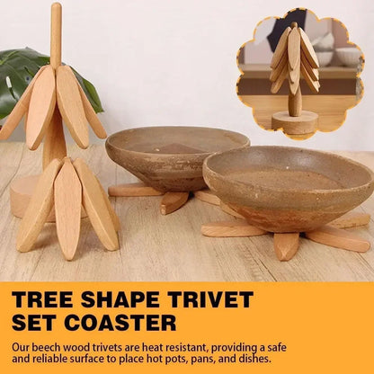 HeatGuard Elegance – 4PCS Wooden Trivet Set