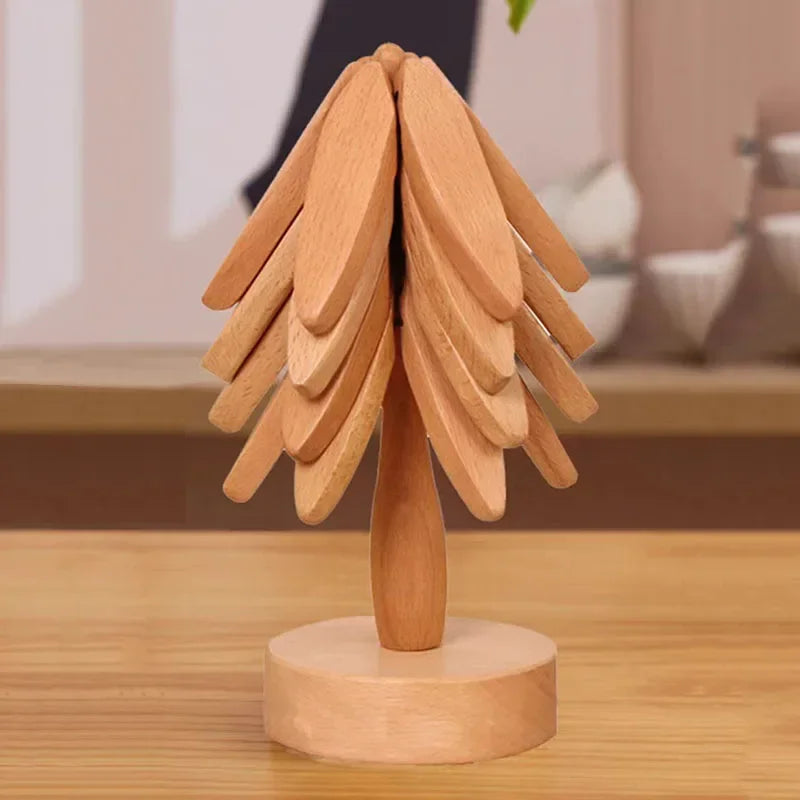 HeatGuard Elegance – 4PCS Wooden Trivet Set