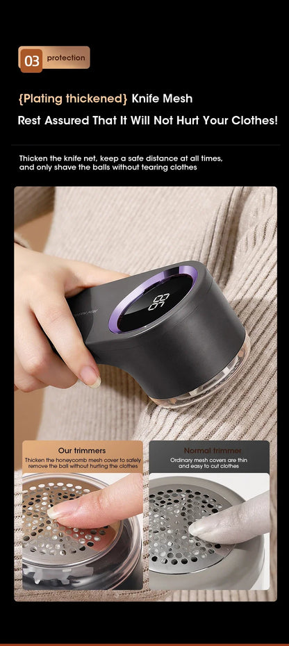 FuzzClean Pro – LED Digital Lint Remover, USB Rechargeable