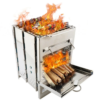 Foldable Camping Wood Stove & Charcoal Grill