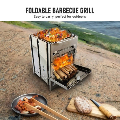 Foldable Camping Wood Stove & Charcoal Grill