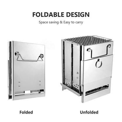 Foldable Camping Wood Stove & Charcoal Grill