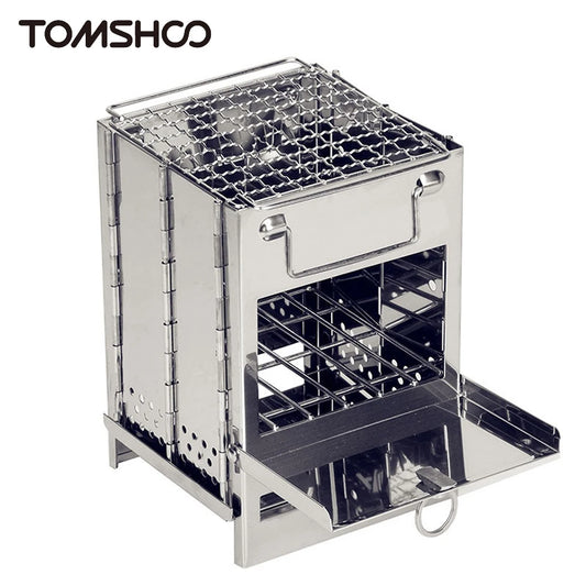 Foldable Camping Wood Stove & Charcoal Grill