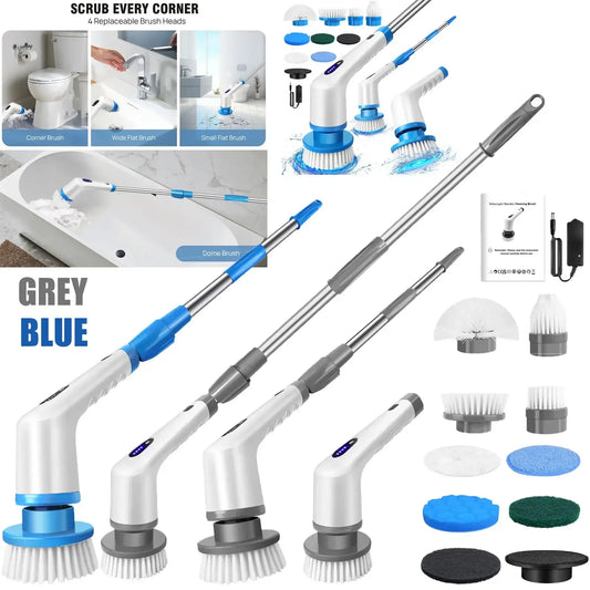 Electric Spin Scrubber Pro – Rechargeable, Adjustable Handle (10-in-1)