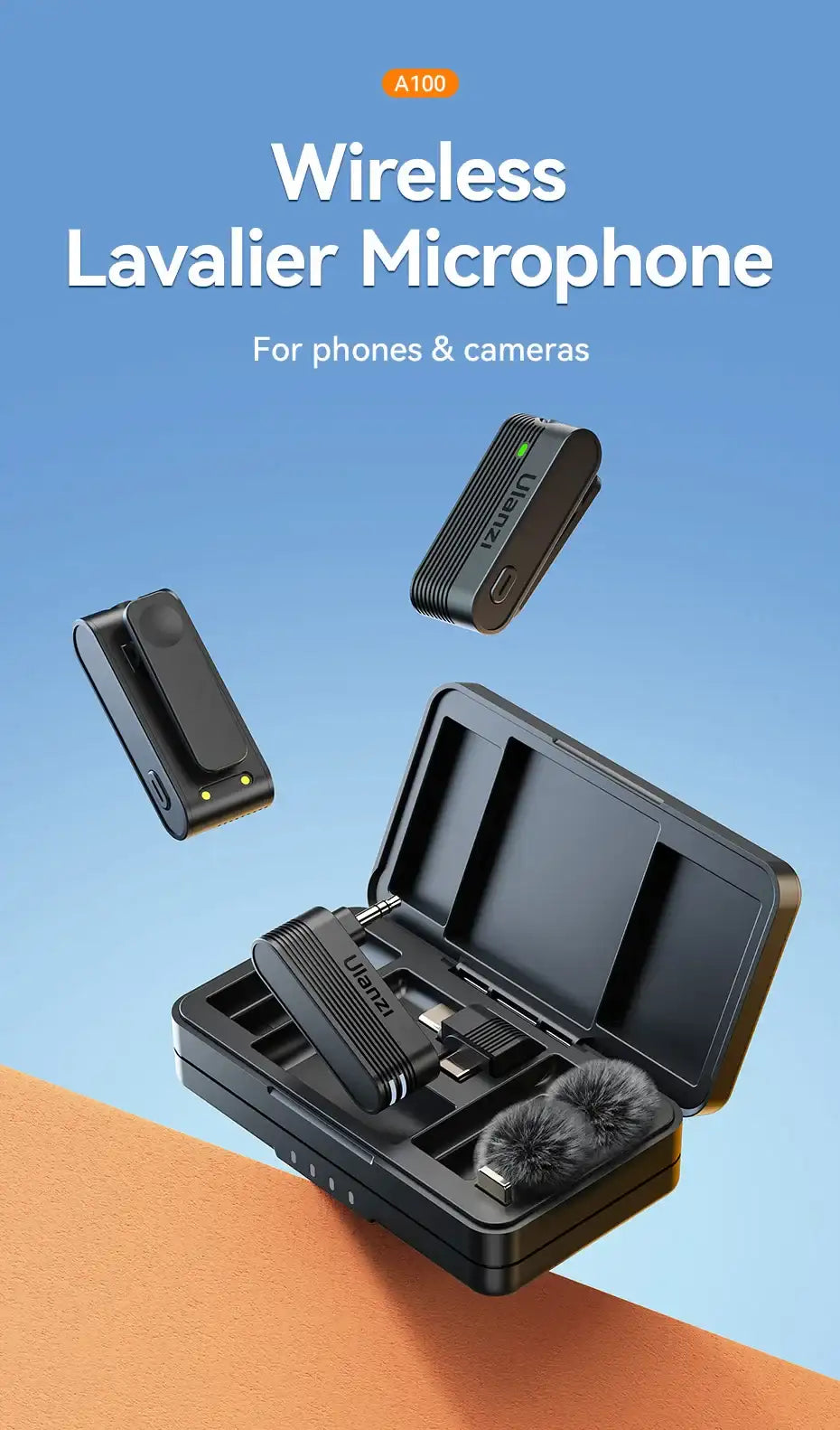 ClearTone Pro Wireless Lavalier Mic – 20M Range for Phone & Camera Recording