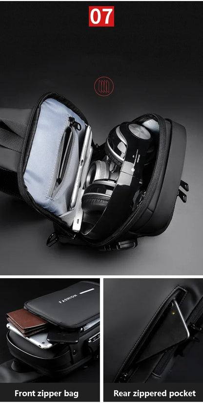 CityShield Luxury Crossbody – Multifunction Chest Bag with USB Port