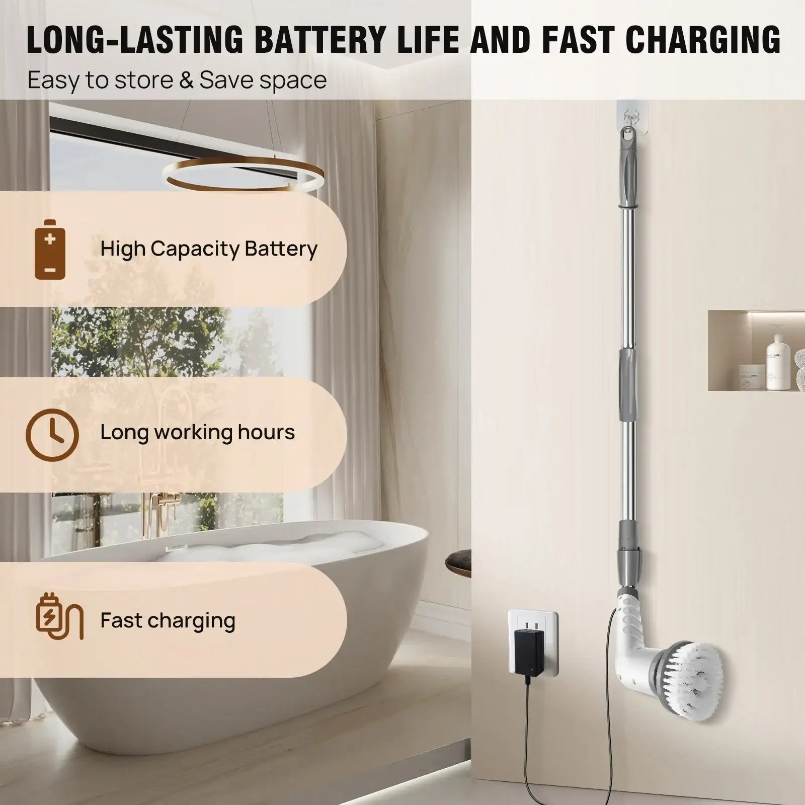 Electric Spin Scrubber Pro – Rechargeable, Adjustable Handle (10-in-1)