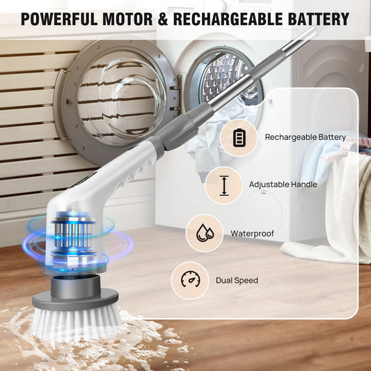 Electric Spin Scrubber Pro – Rechargeable, Adjustable Handle (10-in-1)