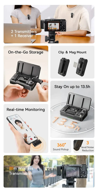 ClearTone Pro Wireless Lavalier Mic – 20M Range for Phone & Camera Recording