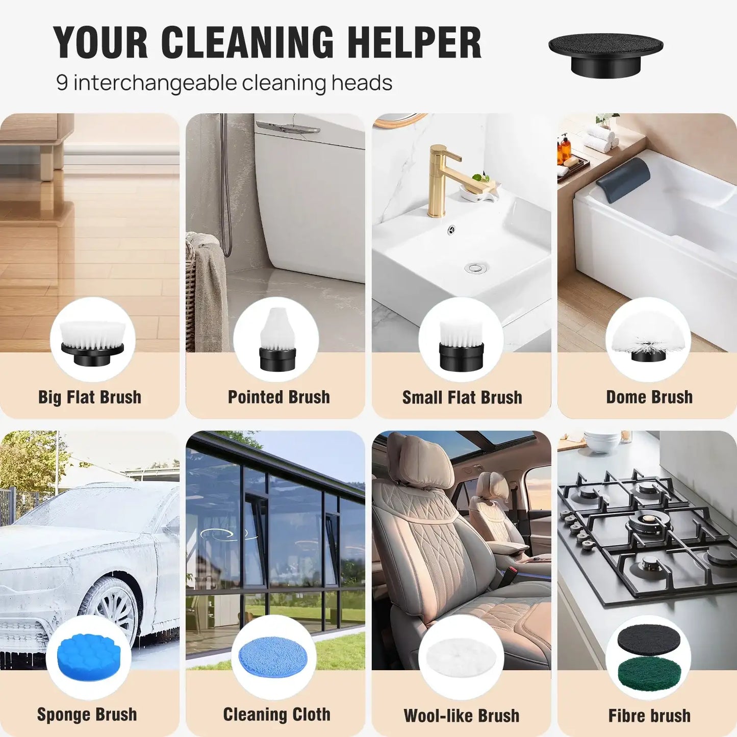 Electric Spin Scrubber Pro – Rechargeable, Adjustable Handle (10-in-1)