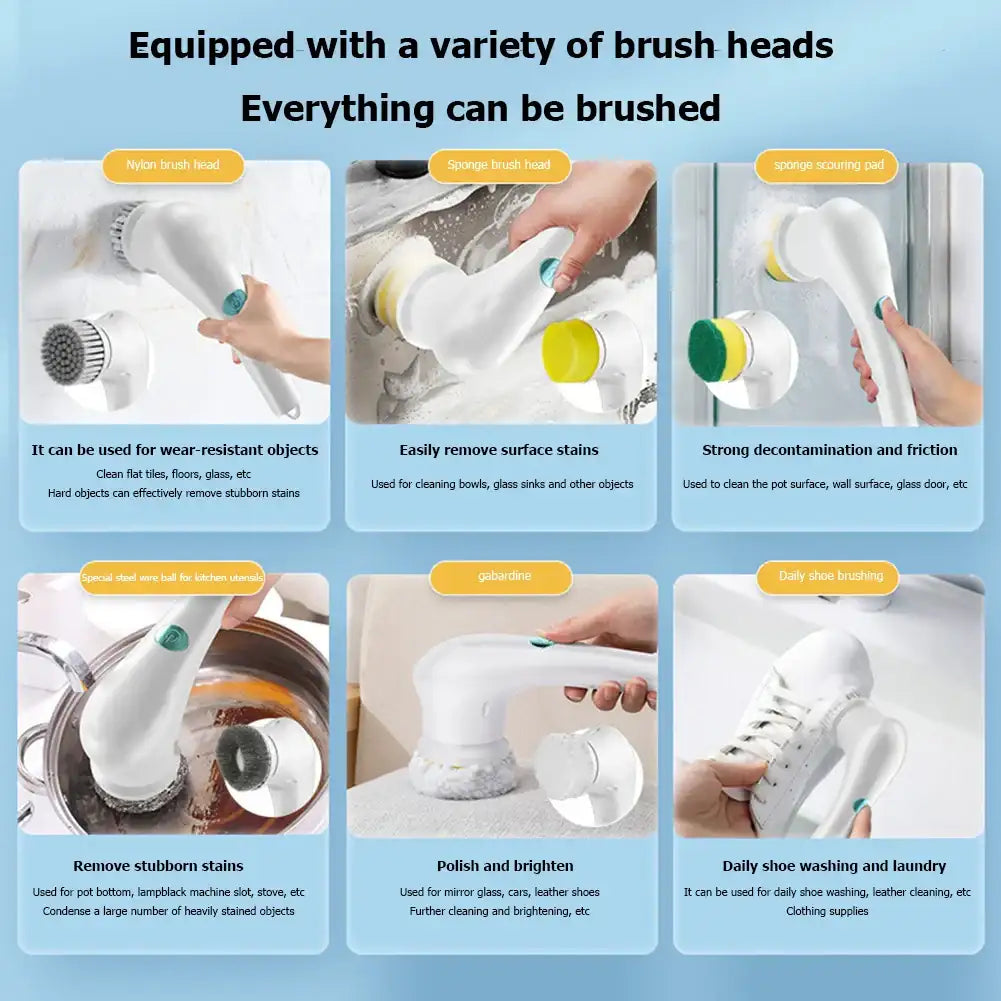 5-in-1 Electric Cleaning Brush – Cordless Spin Scrubber