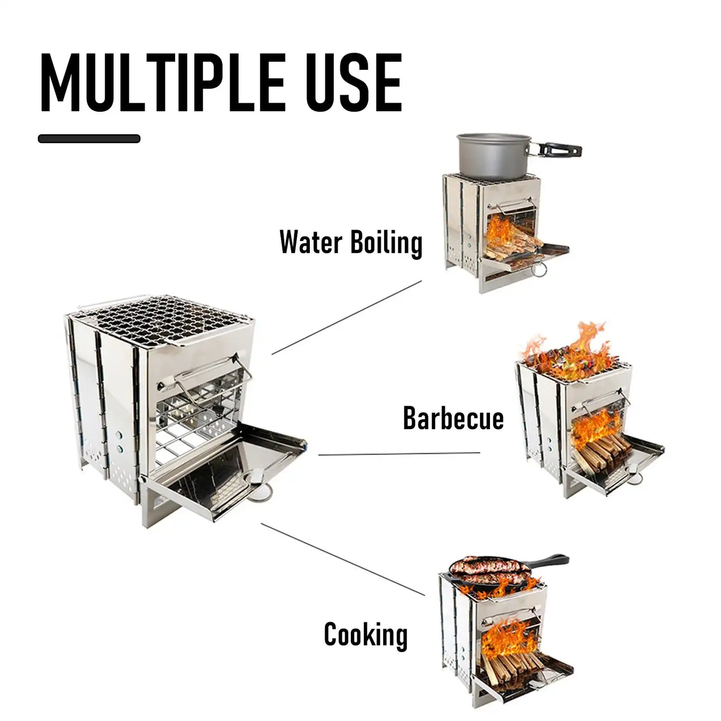 Foldable Camping Wood Stove & Charcoal Grill